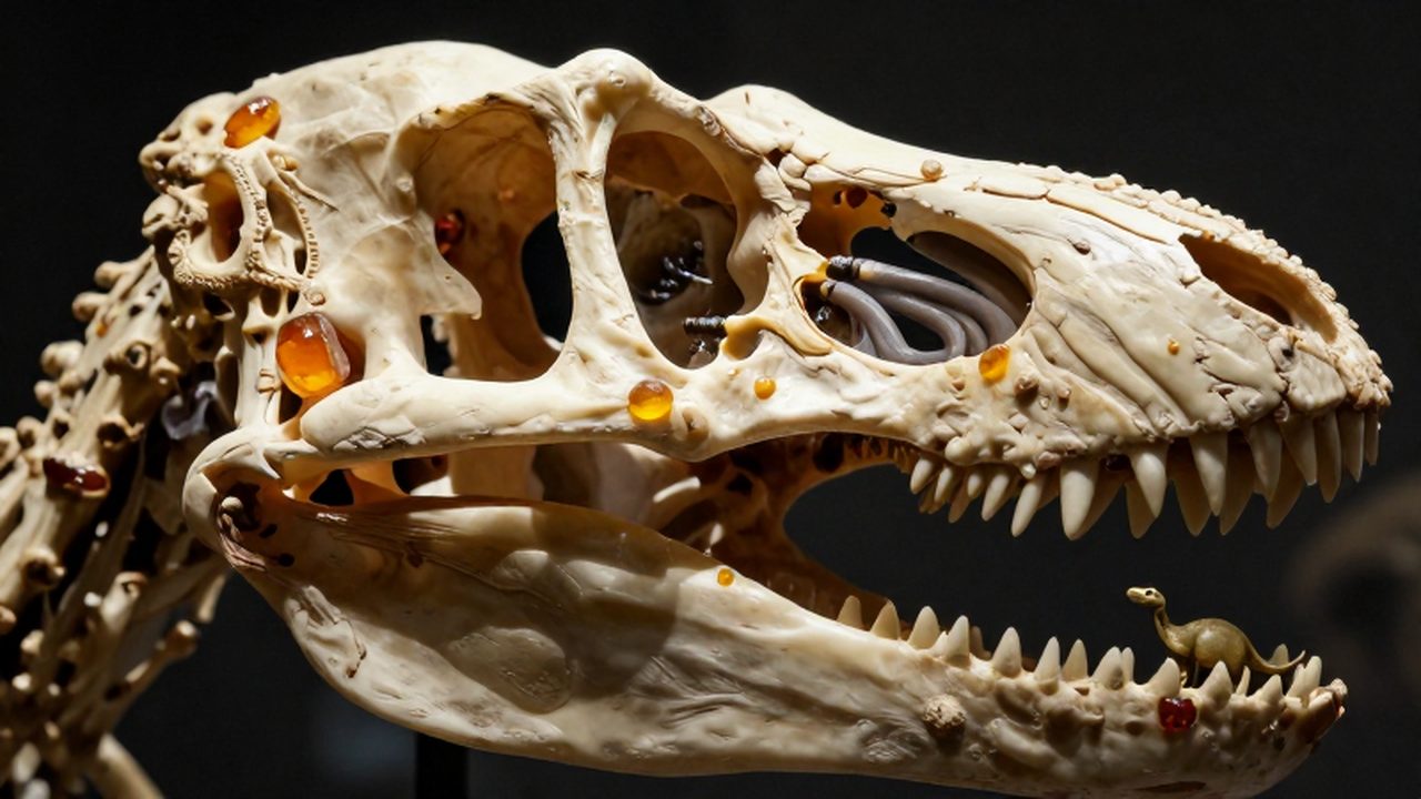 Sección anatómica detallada de los cráneos de dos dinosaurios mostrando la estructura del oído interno.